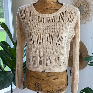 Finders Keepers Revolve Open Knit Cream Cropped Sweater Sz S